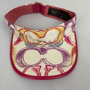 Coach Visor Womens One Size Signature Scribble‎ Print Canvas Adjustable Hat Y2K